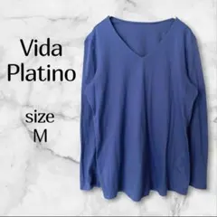 ヴィダプラティノ 長袖Tシャツ Vネック ロイヤルブルー Mサイズ 綿100%