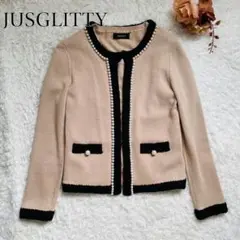 美品✨JUSGLITTY　アンサンブル　パール　カーディガン　ニット　ノーカラー