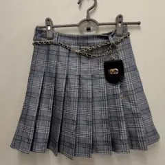 チェック柄 プリーツミニスカート チェーンベルト付き