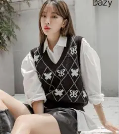 SHEIN DAZY アーガイル&バタフライ柄　ニットベスト 蝶々 韓国