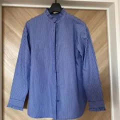 GU青白ストライプ スタンドカラーシャツ 長袖