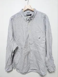 NAUTICA XXL 長袖BDチェックシャツ 刺繍ロゴ ビッグサイズ 古着