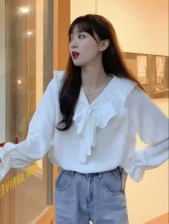 shein リボンブラウス　白色