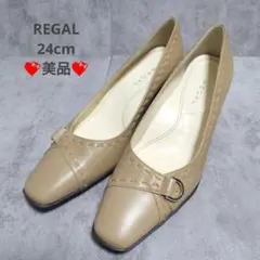 美品 REGAL リーガル 本革 レザーパンプス ベージュ 24 スクエアトゥのサムネイル