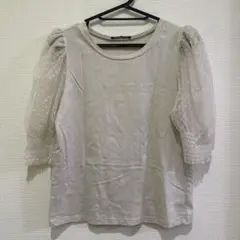 ZARA レディース　グレージュ　ドット柄 シースルー袖 半袖