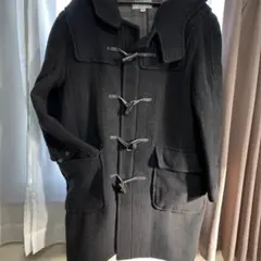 黒 ダッフルコート チェック柄フード