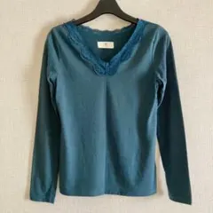 r.p.s Vネックレース 長袖カットソー グリーン系 インナー M シャツ
