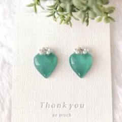 No.71　グリーン　パール　クリスタル　ピアス/イヤリング　ハンドメイド