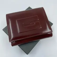 □ 미사용 に近い□ GUCCI Gロゴ 折り財布 パテントレザー ブラウン