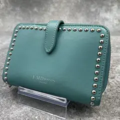 【美品】j&m davidson スタッズウォレット三つ折り財布 ブルー　青のサムネイル