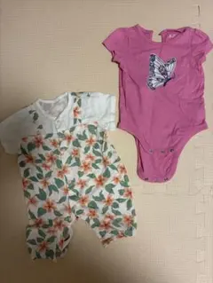 GAP のピンクロンパースと花柄ロンパース 60-70cm コットン100%