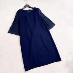 UNTITLED アンタイトル　ワンピース　袖レース　ネイビー