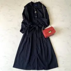 極美品.定価3万☆シップス 洗える ビックカラー 羽織りシャツワンピース 濃紺