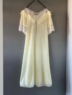 ビンテージ 70s USA 変形 イエロー リボン シースルー ワンピース 傷有 