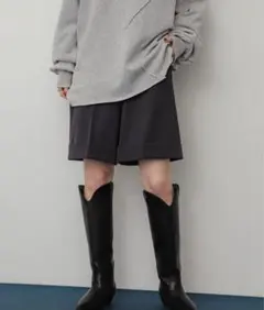 【新品】ダブルバミューダパンツ ハーフパンツ グレー センスオブプレイス S