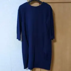 美品ロイヤルブルー　膝丈ワンピース 7分袖