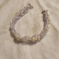 ニューホックで留める二連パールホワイト・ピンクビーズブレスレット