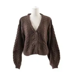 【美品】PUNYUS／プニュズ ケーブルショートニットカーディガン 3L相当