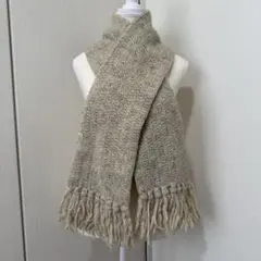 Black Sheep ベージュニットマフラー フリンジ付き