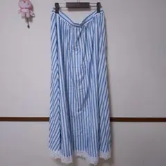 SHEIN 青白ストライプ フレアスカート XL