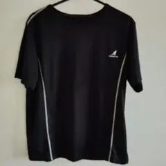 ストライプ入りブラックTシャツカンガルー　Lサイズ