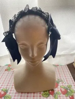 ゴスロリ ヘッドドレス ネイビーブラック ハンドメイド