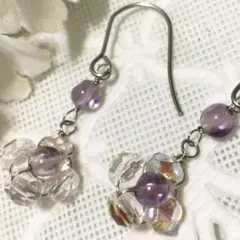 アメジストとチェコガラスの花のピアス