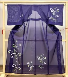 B 美品 夏物 唐草模様 紫 化繊 付下げ 薄物 絽 紗 着物196のサムネイル