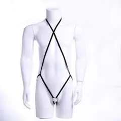 ♤新品♤【メンズブラックハーネスリング付き】クロスストラップ　gストリング