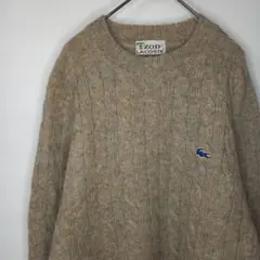 70s　アイゾッド　ラコステ　ニット　ケーブル編み　刺繍　糸巻きタグ　ベージュMのサムネイル