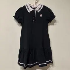 優*】様 メゾピアノ　クマ刺しゅう　ポロ衿パフスリーブ　ワンピース　紺　130c