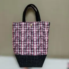 ツイードと刺繍生地の縦長トートバッグ　ハンドメイド　ジョリーフルール