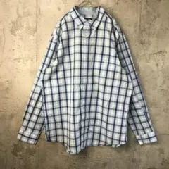 B1182古着　シャツ　長袖　ボタンダウン　白　水色　紺　90s Y2K