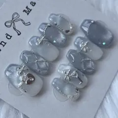 16 現品 ハンドメイド ネイルチップ ちゅるん マグネット リボン 鍵