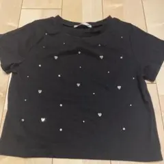 Cleome ハート＆ストーン装飾 Tシャツ ブラック Lサイズ