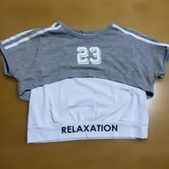 韓国子ども服23 ロゴ 重ね着風 Tシャツ グレー ホワイト