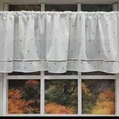 カフェカーテン 白地 小さな模様 150x45cm オフホワイト　レース