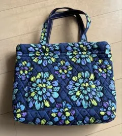 ネイビー 花柄 キルティング トートバッグ