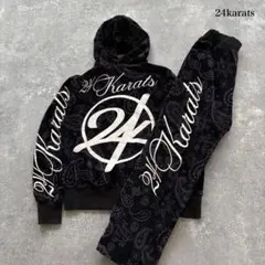 【24karats】 ベロアセットアップ ジップパーカー ペイズリー バンダナ柄