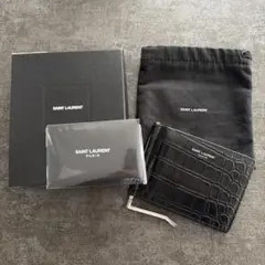 【美品】SAINT LAURENTクロコ　マネークリップ付き二つ折り財布