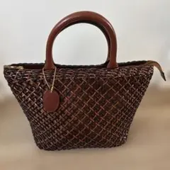 手編みブラウン本革トートバッグ　再度お値下げしました