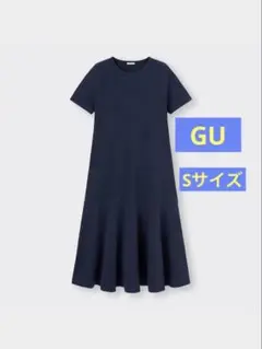 ジーユーワンピース ＧＵ ネイビー 紺色 ロング ジーユーフレアヘムワンピース