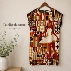 83美品　大きいサイズ l'atelier du savon アート　ワンピースのサムネイル