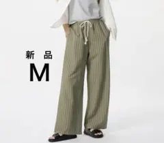 新品　Ｍ　リネンブレンドイージーパンツ　オリーブ　ユニクロUNIQLOストライプ