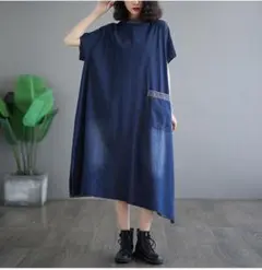 デニム　ワンピース　大きいサイズ レディース 春夏　 新品 半袖　ゆったり