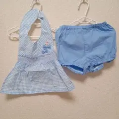 【美品】ミキハウス チェックエプロン ブルマセット スタイ ギンガム うさこ