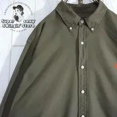 人気 ラルフローレン 長袖 シャツ 2XL グリーン 刺繍 ボタンダウン 古着