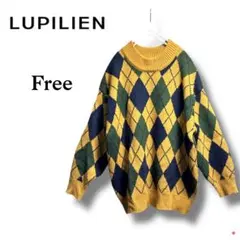 美品 Lupilien アーガイル ニット Free 黄色 オーバーサイズ　秋冬