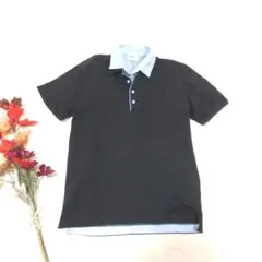 【THE SHOP TK MIXPICE】重ね着風 半袖ポロシャツ ネイビーXL