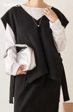 【新品】SHENERY シーナリー ウーレットサイドリボンベスト ブラック